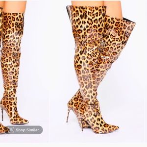 Patent Leopard Print Thigh High Boots